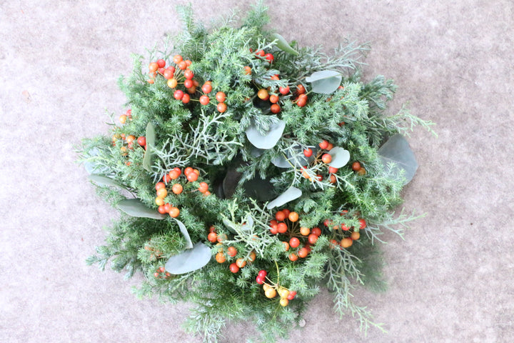赤い実のフレッシュクリスマスリース Sサイズ