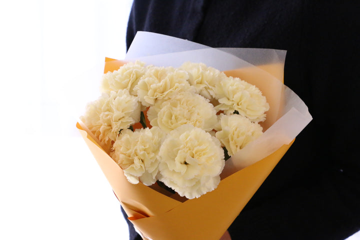 淡い黄色のカーネーションの花束（8本）-あなたの思いやりに感謝します