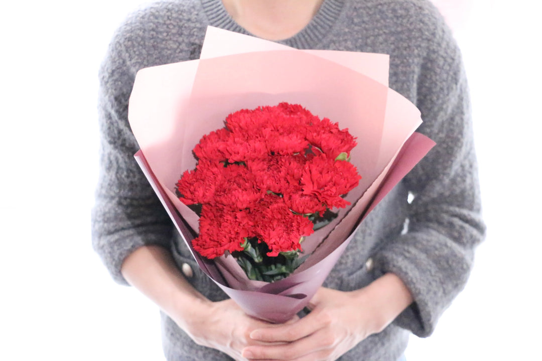 赤色のカーネーションの花束（15歩）