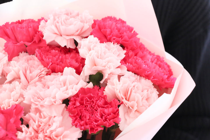 ピンク色ミックスのカーネーションの花束（15本）