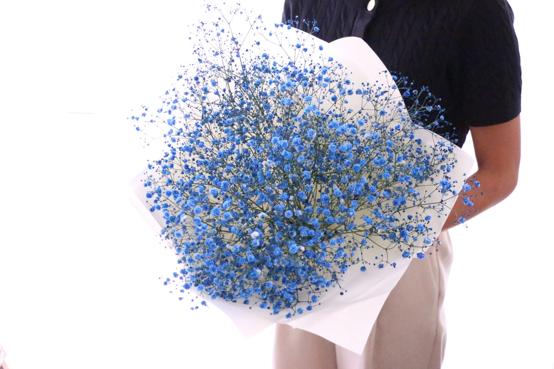 青のカスミソウ（かすみ草）の花束 3,500円