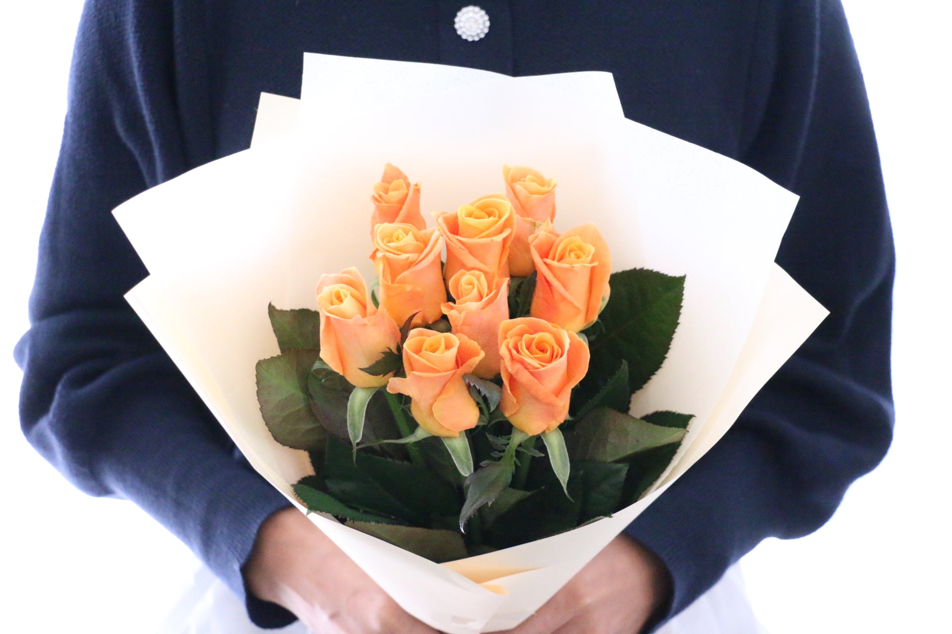 オレンジ色バラの花束（9本）-いつまでも一緒にいてください – 花