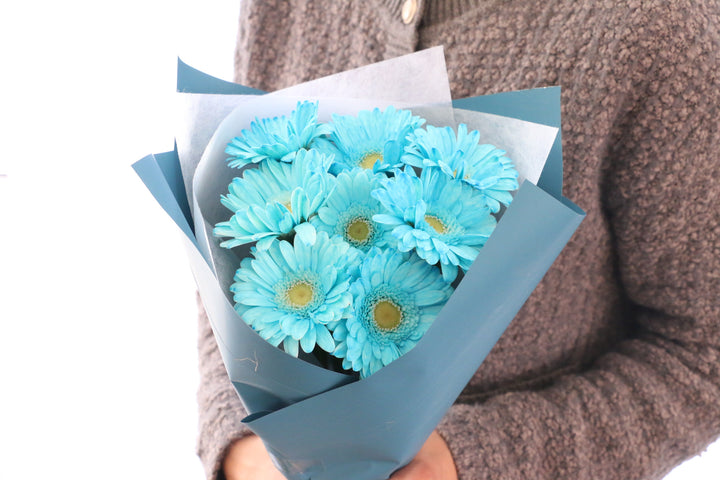 水色のガーベラの花束（8本）-あなたの思いやりに感謝します