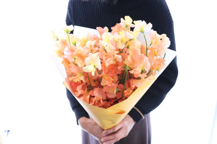 オレンジ色のスイートピーの花束（25本）