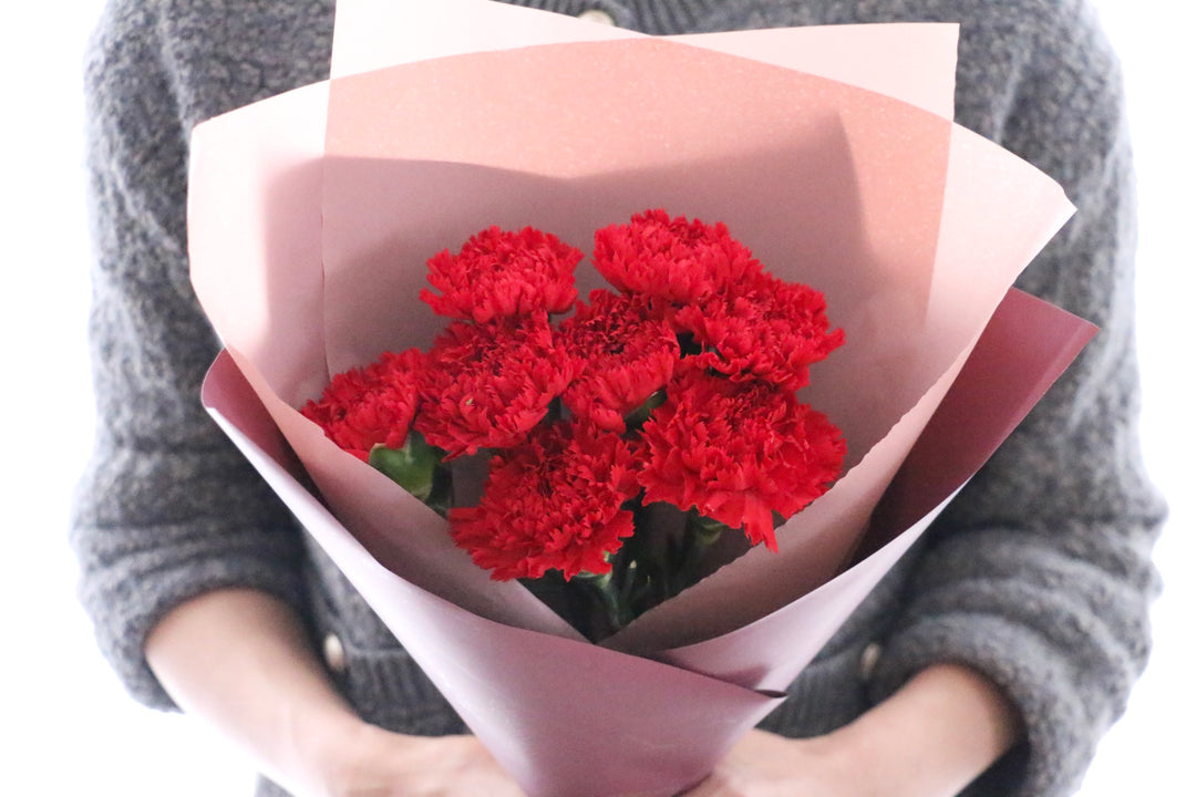 赤色のカーネーションの花束（8本）
