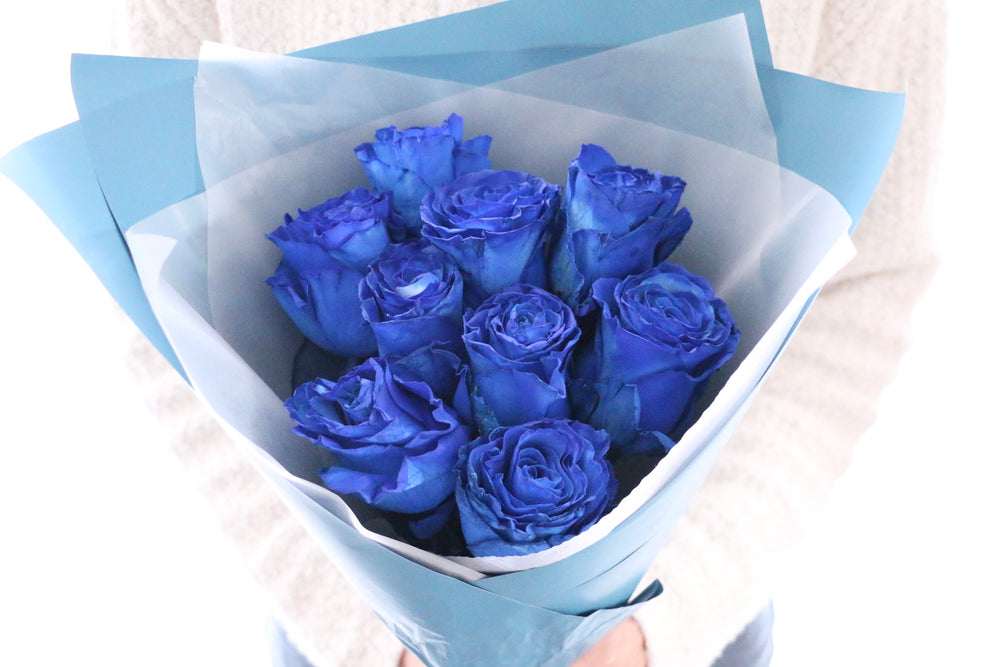 【大輪】9本の青いバラの花束