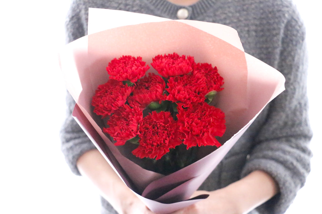 赤色のカーネーションの花束（9本）