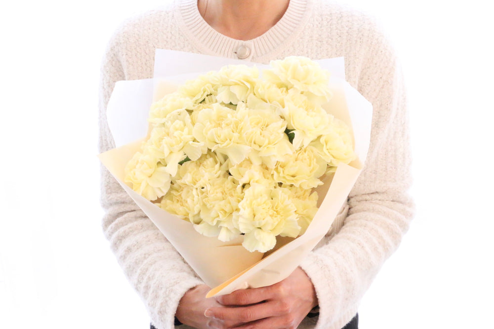 淡い黄色のカーネーションの花束（20本）