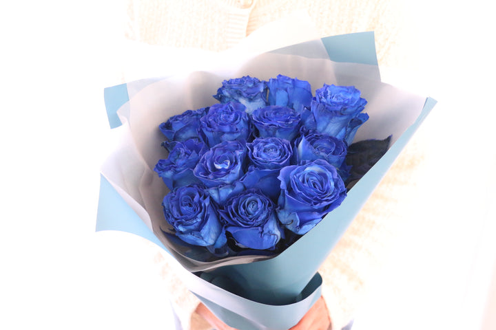 【大輪】13本の青いバラの花束