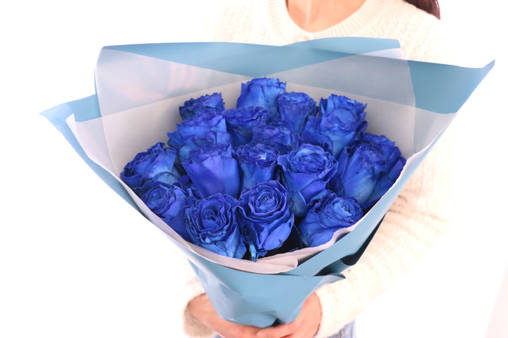 【大輪】18本の青いバラの花束