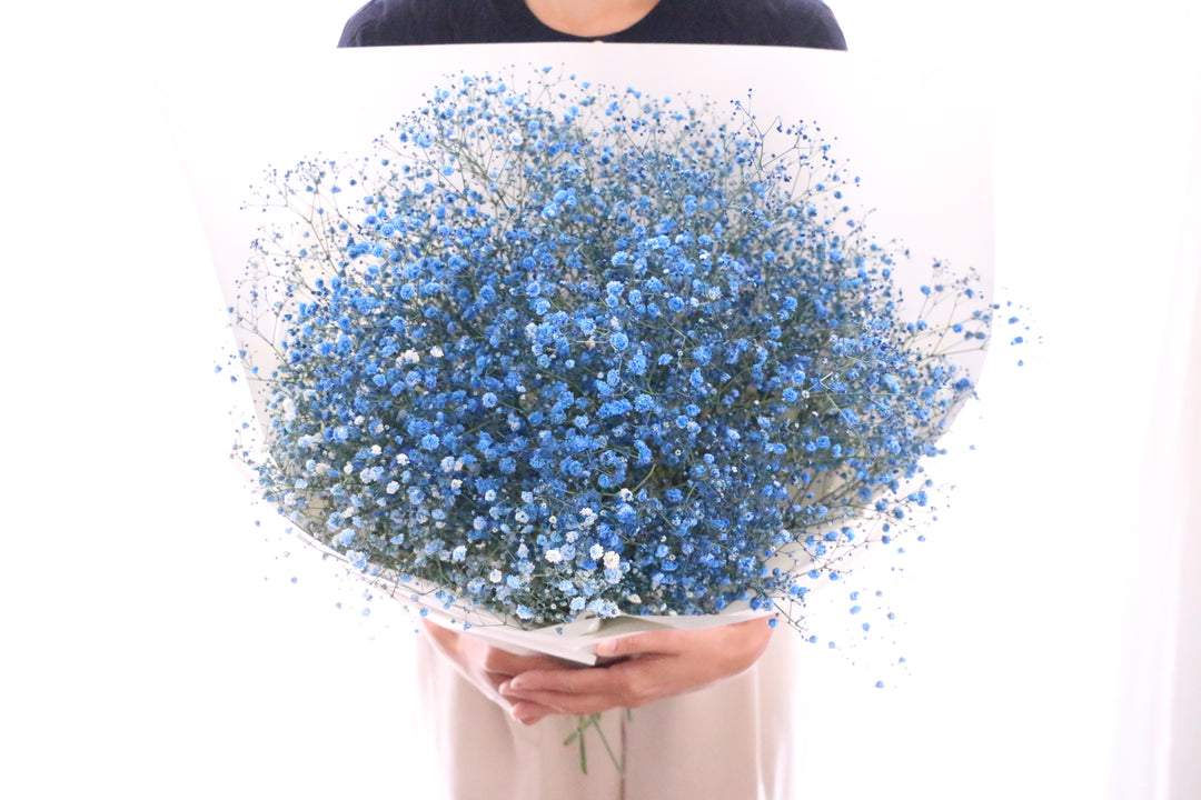 青のカスミソウ（かすみ草）の花束 10,000円