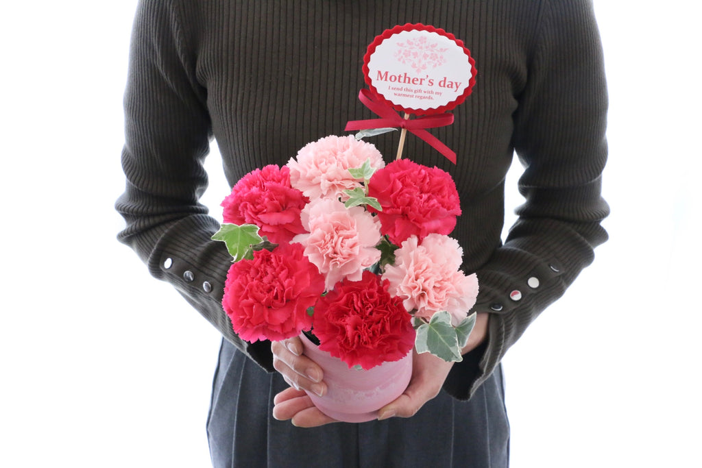 紫とピンクのカーネーション花束 台湾 【花材】上品なピンクと紫のカーネーション、チューリップ、花束