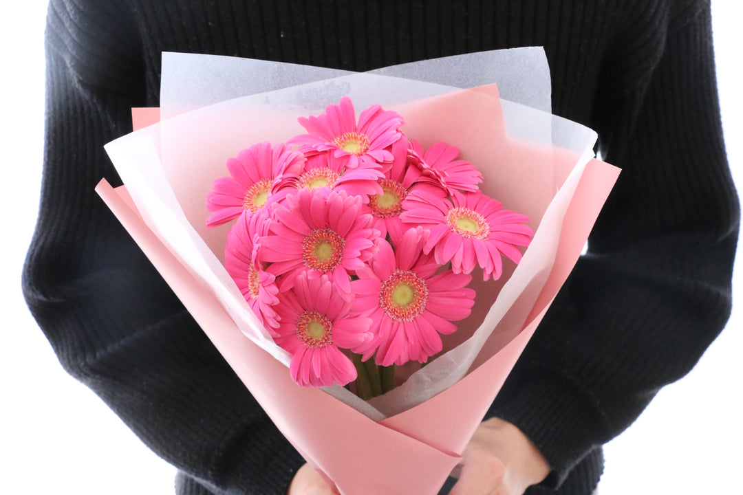 濃いピンク色のガーベラの花束（10本）