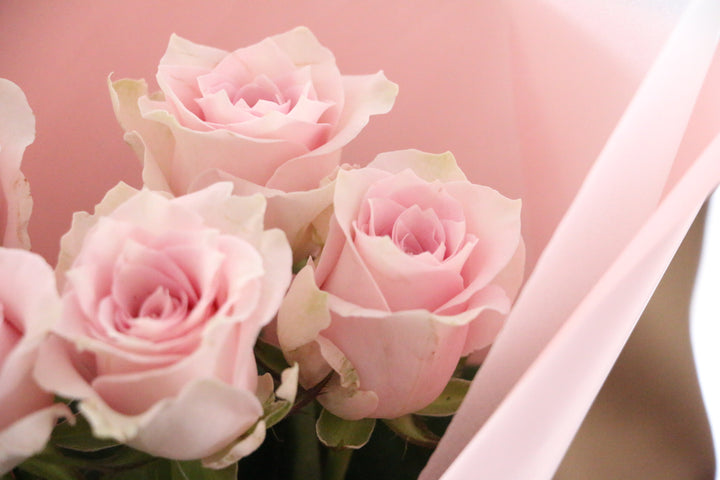 5本のピンク色のバラの花束