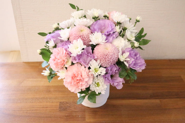 【供花】白色・ピンク色・紫色のお供えアレンジメント 7,000円