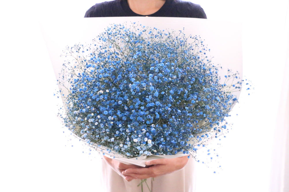 青のカスミソウ（かすみ草）の花束 10,000円