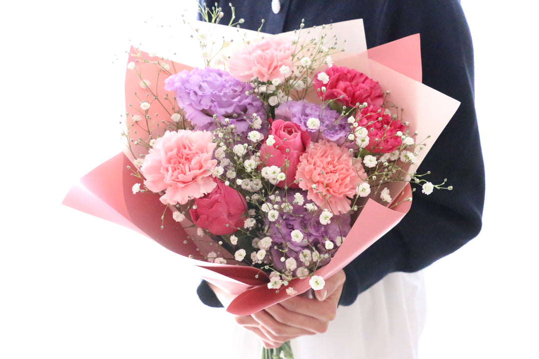 カスミソウ入り紫・ピンクの花束 5,000円