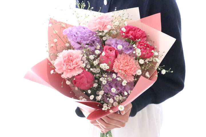 カスミソウ入り紫・ピンクの花束 5,000円