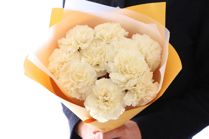 淡い黄色のカーネーションの花束（10本）