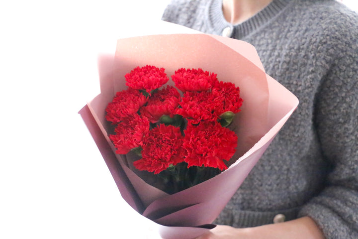 赤色のカーネーションの花束（9本）