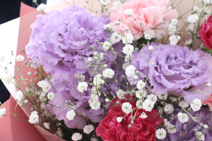 カスミソウ入り紫・ピンクの花束 3,500円