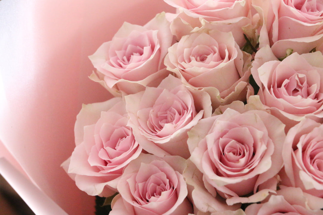14本のピンク色のバラの花束