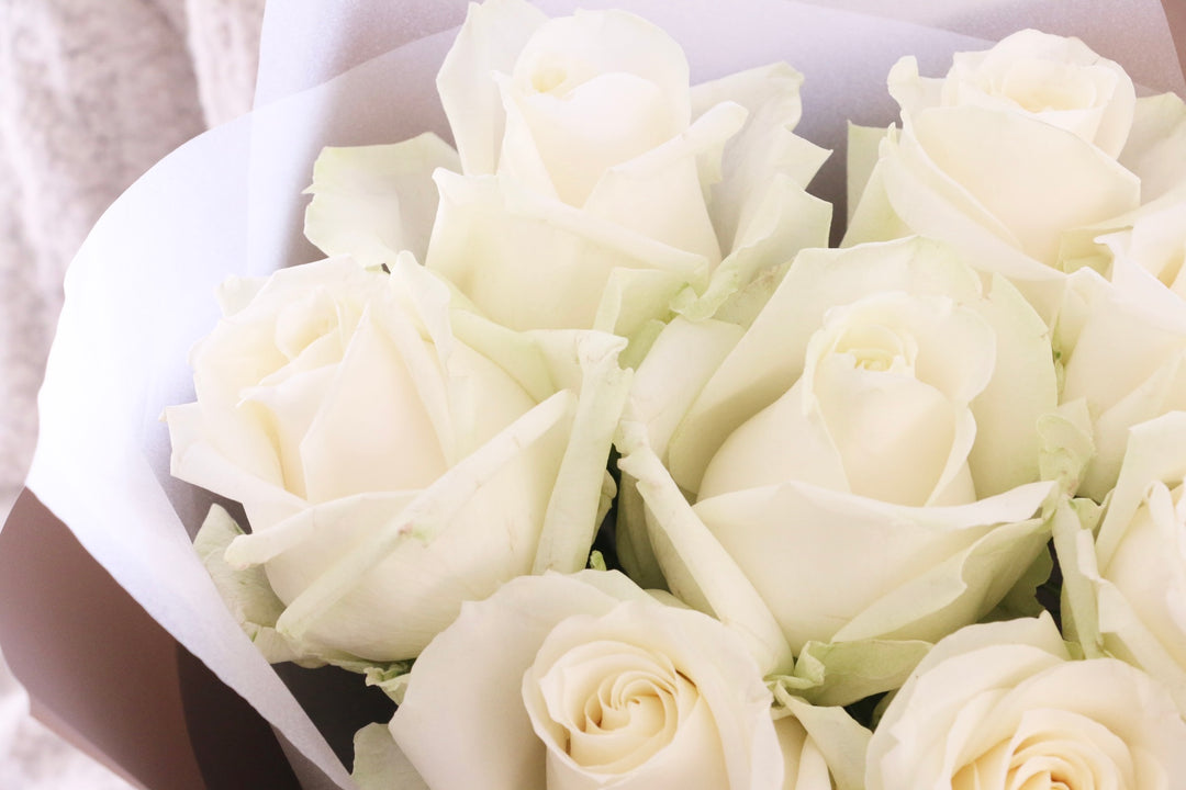 8本の白色のバラの花束-あなたの思いやりに感謝します
