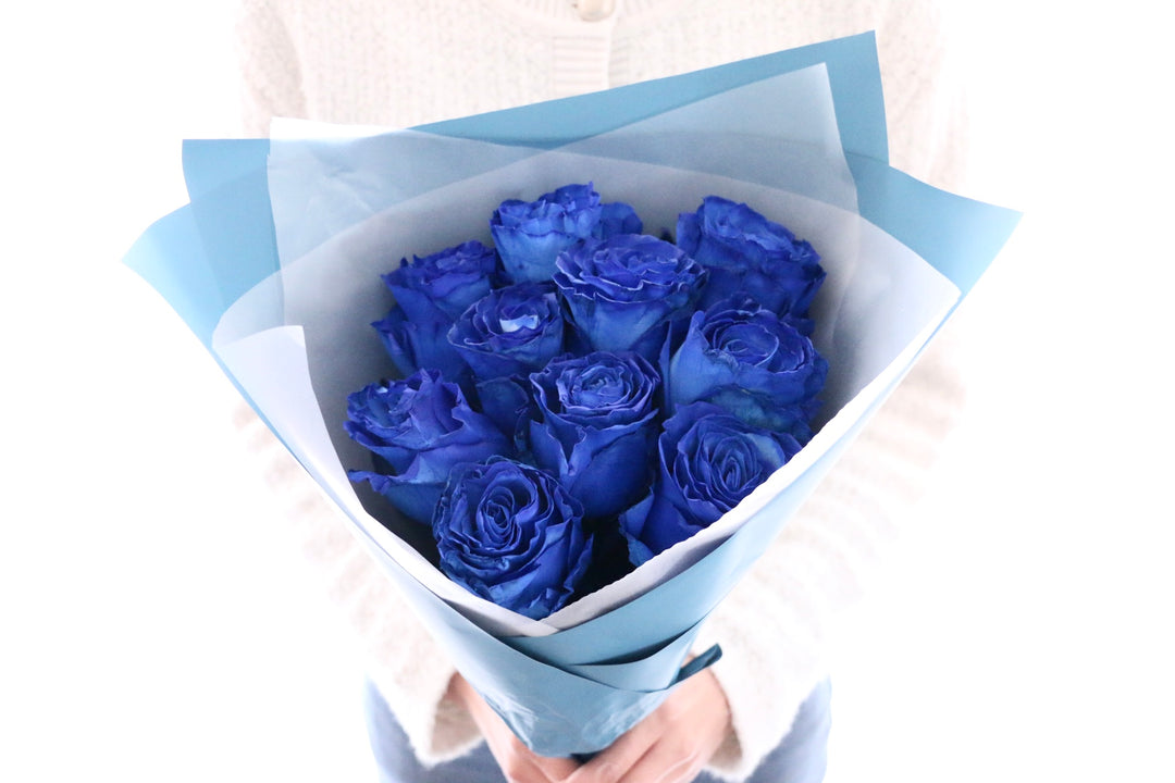 【大輪】10本の青いバラの花束