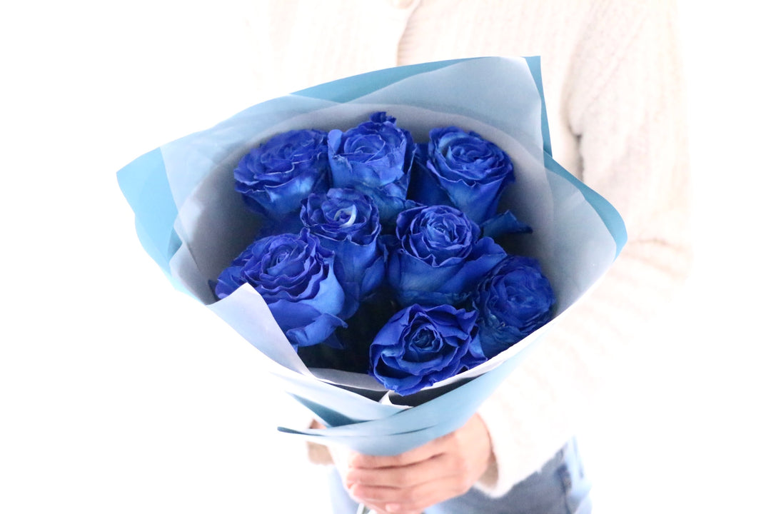 【大輪】8本の青いバラの花束