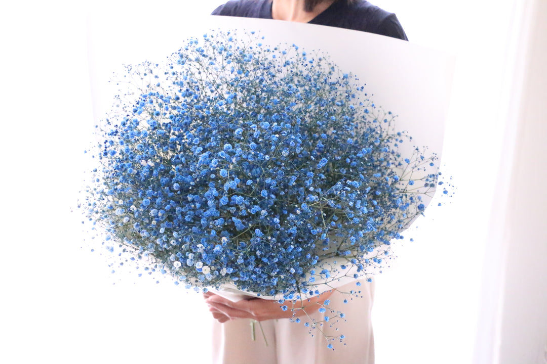 青のカスミソウ（かすみ草）の花束 10,000円