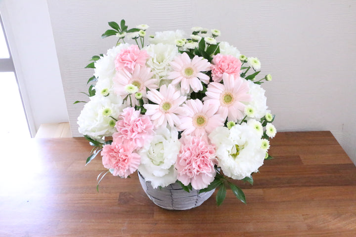 【供花】白色・ピンク色のお供えアレンジメント 10,000円