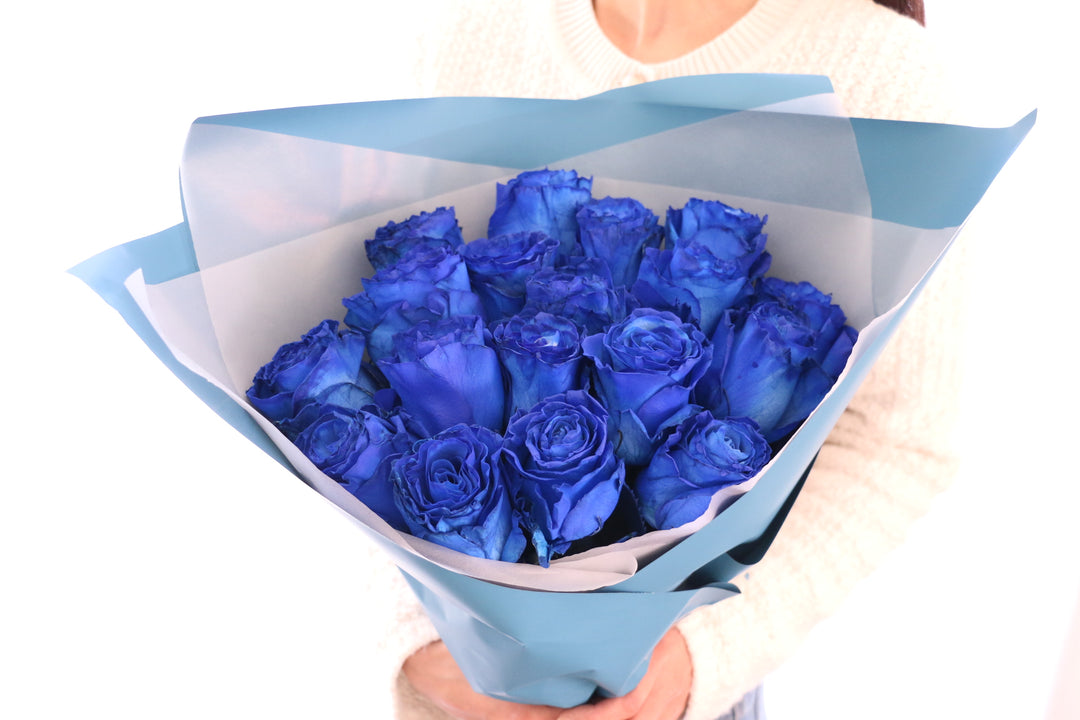 【大輪】18本の青いバラの花束