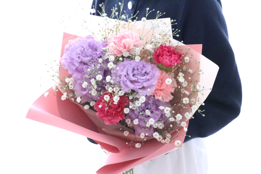 カスミソウ入り紫・ピンクの花束 3,500円