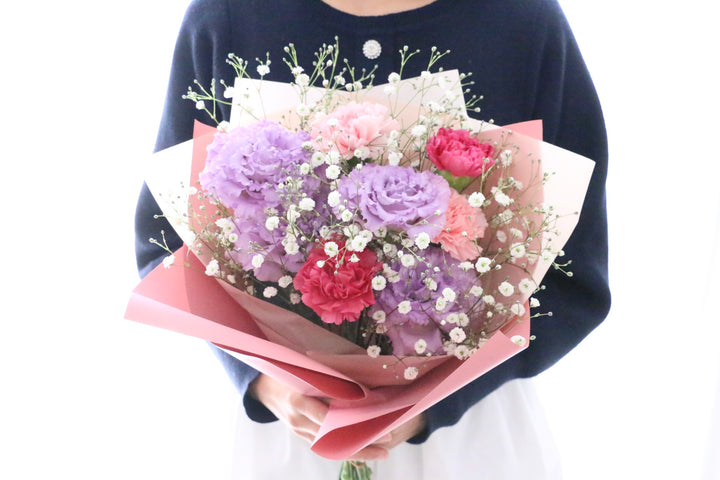 カスミソウ入り紫・ピンクの花束 3,500円