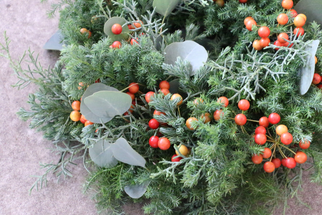 赤い実のフレッシュクリスマスリース Sサイズ